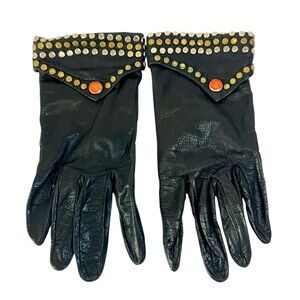 Vintage Laura Pellati Embellished/Studded Black Kidskin Gloves